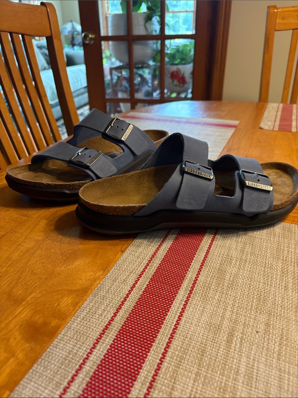 Birkenstock size 42 new leather Boston thick rubber sole Sandals - Navy